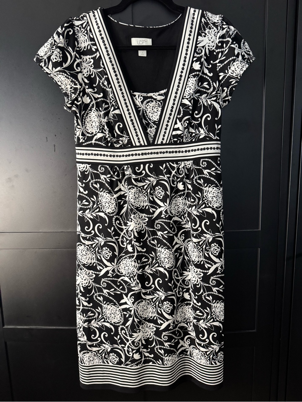 LOFT Black and White Floral Dress